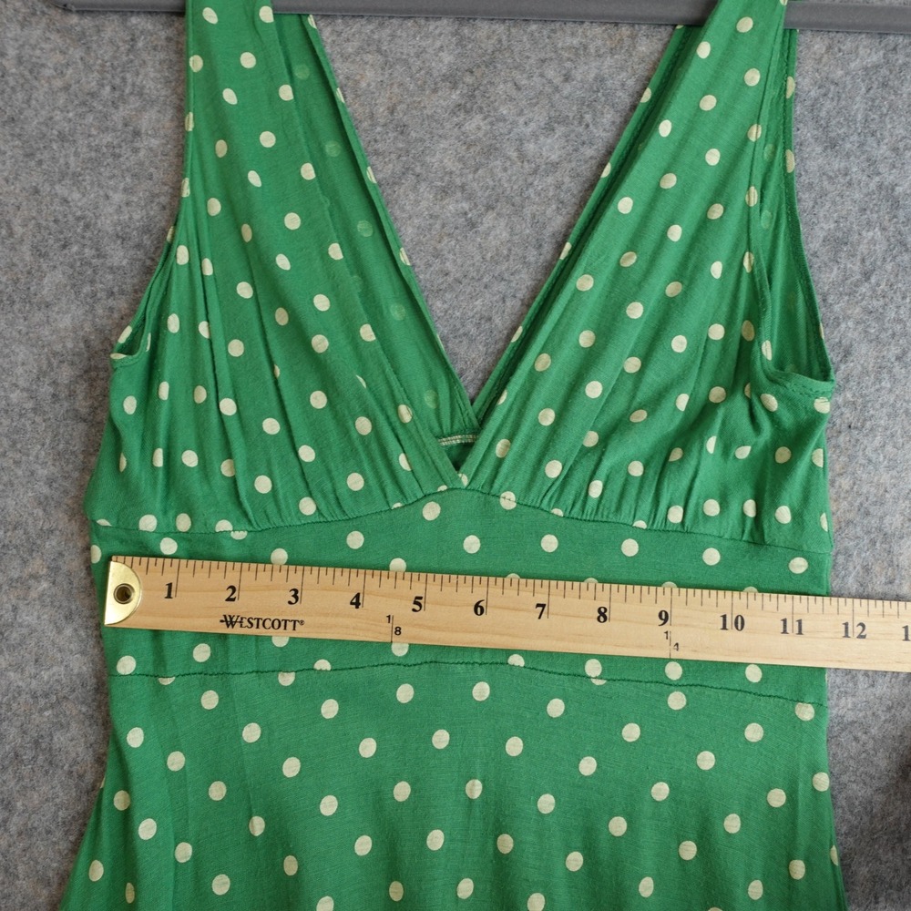 Vintage Green Polka Dot Fit and Flare Dress M Rayon Midi Sleeveless Babydoll Y2K - Picture 6 of 9